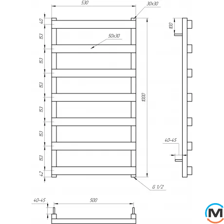 Полотенцесушитель Genesis-Aqua FANCY 1200x530 черный, Цвет: Черный, Высота (мм): 1200, фото , изображение 4