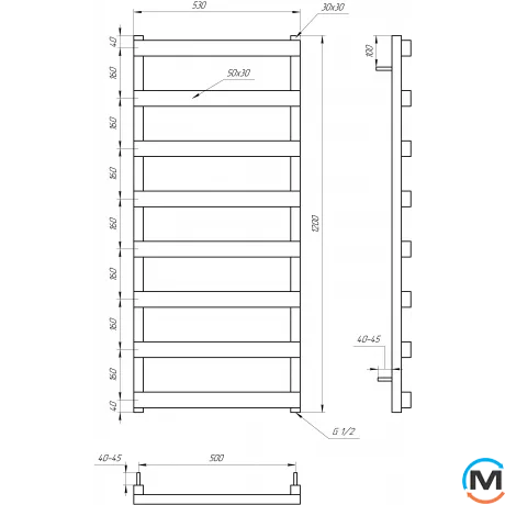 Сушка для рушників Genesis-Aqua FANCY 1200x530 графіт, Колір: Графіт, Висота (мм): 1200, фото , зображення 4