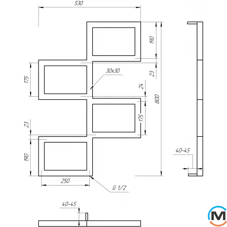 Полотенцесушитель Genesis-Aqua FITO 800x530 графит, Цвет: Графит, Высота (мм): 800, фото , изображение 2