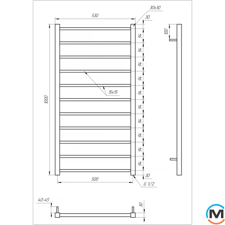 Полотенцесушитель Genesis-Aqua FLAT 1200x530 белый, Цвет: Белый, Высота (мм): 1200, фото , изображение 3
