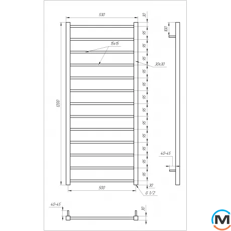 Полотенцесушитель Genesis-Aqua FLAT 1000x530 белый, Цвет: Белый, Высота (мм): 1000, фото , изображение 4