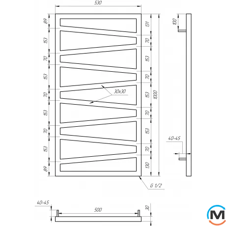 Полотенцесушитель Genesis-Aqua GENESIS 800x530 графит, Цвет: Графит, Высота (мм): 800, фото , изображение 3