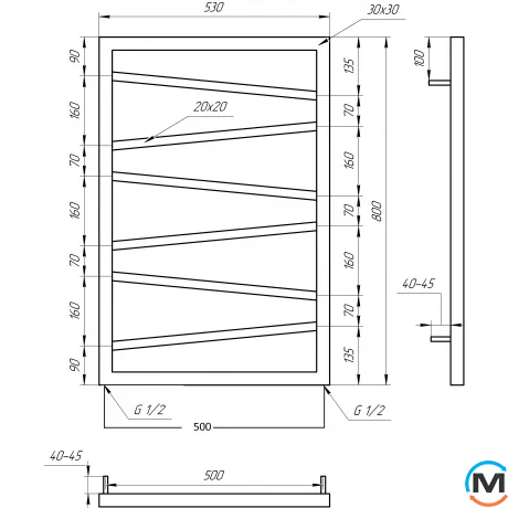 Сушка для рушників Genesis-Aqua GENESIS LIGHT 1000x530 графіт, Колір: Графіт, Висота (мм): 1000, фото , зображення 2