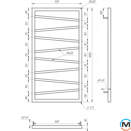 Сушка для рушників Genesis-Aqua GENESIS LIGHT 800x530 графіт, Колір: Графіт, Висота (мм): 800, фото , зображення 3