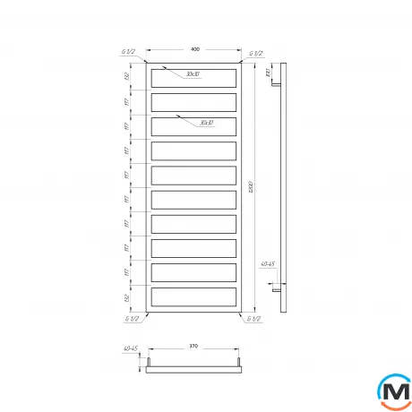 Полотенцесушитель Genesis-Aqua JAZI 800x530 графит, Цвет: Графит, Высота (мм): 800, фото , изображение 2