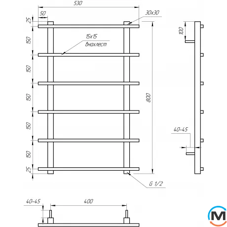 Сушка для рушників Genesis-Aqua KIOTO 1000x530 графіт, Колір: Графіт, Висота (мм): 1000, фото , зображення 2