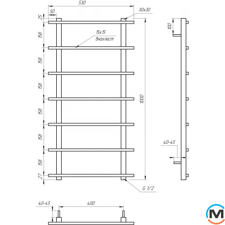 Сушка для рушників Genesis-Aqua KIOTO 800x530 чорний, Колір: Чорний, Висота (мм): 800, фото , зображення 4