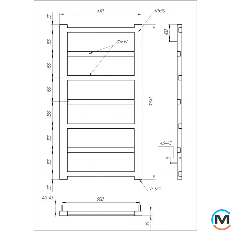 Полотенцесушитель Genesis-Aqua LEVEL 1200x530 белый, Цвет: Белый, Высота (мм): 1200, фото , изображение 3