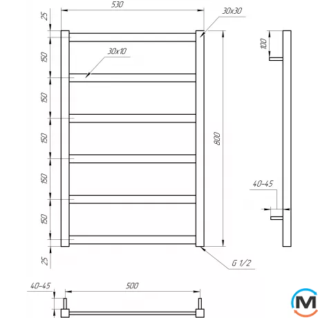 Сушка для рушників Genesis-Aqua LONO 1200x530 графіт, Колір: Графіт, Висота (мм): 1200, фото , зображення 2