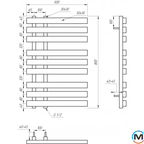 Сушка для рушників Genesis-Aqua MAGNUM 800x500 білий, Колір: Білий, Висота (мм): 800, Ширина (мм): 500, фото , зображення 5
