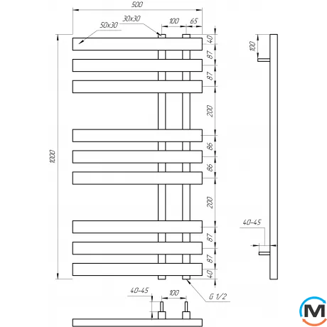 Полотенцесушитель Genesis-Aqua MAGNUM 1200x500 графит, Цвет: Графит, Высота (мм): 1200, Ширина (мм): 500, фото , изображение 3