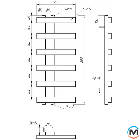 Сушка для рушників Genesis-Aqua MAGNUM LIGHT 1000x350 чорний, Колір: Чорний, Висота (мм): 1000, Ширина (мм): 350, фото , зображення 3