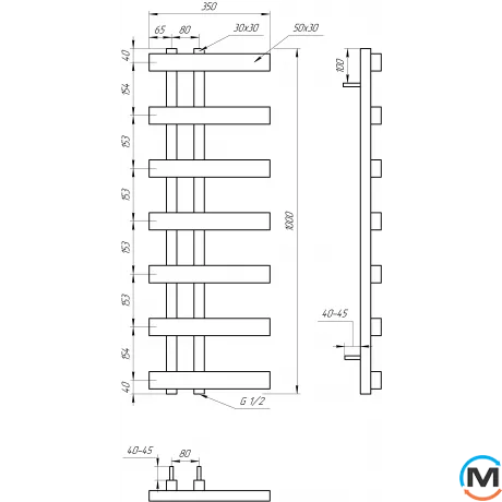 Сушка для рушників Genesis-Aqua MAGNUM LIGHT 1200x350 графіт, Колір: Графіт, Висота (мм): 1200, Ширина (мм): 350, фото , зображення 3