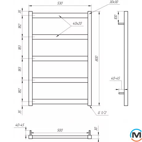Сушка для рушників Genesis-Aqua MINIMAL 1000x530 графіт, Колір: Графіт, Висота (мм): 1000, фото , зображення 2