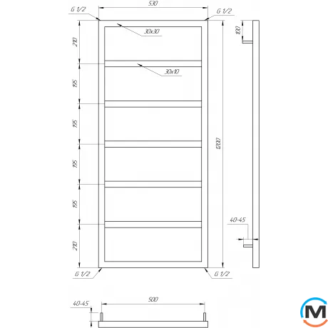 Полотенцесушитель Genesis-Aqua MOGIANA 800x530 графит, Цвет: Графит, Высота (мм): 800, фото , изображение 4