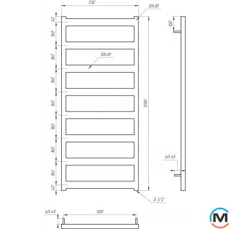 Сушка для рушників Genesis-Aqua NOVA 800x530 графіт, Колір: Графіт, Висота (мм): 800, фото , зображення 4