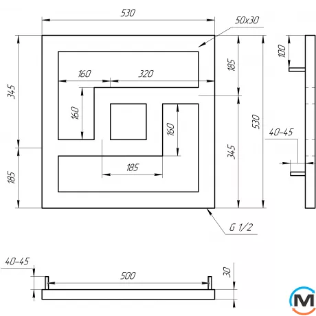 Сушка для рушників Genesis-Aqua ONIX 530x530 графіт, Колір: Графіт, фото , зображення 2