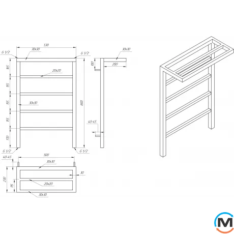Полотенцесушитель Genesis-Aqua PRIMA 800x530 черный, Цвет: Черный, фото , изображение 2