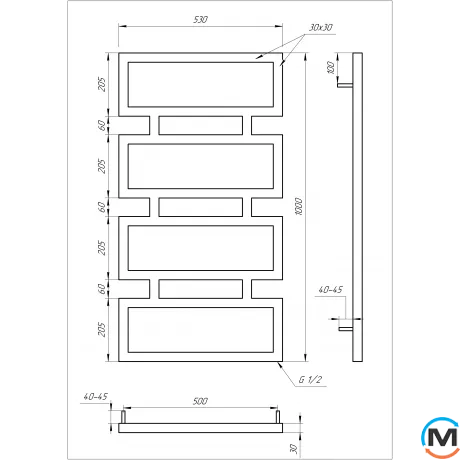 Сушка для рушників Genesis-Aqua QUATTRO 1000x530 графіт, Колір: Графіт, Висота (мм): 1000, фото , зображення 3