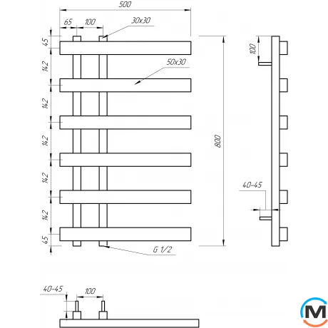 Сушка для рушників Genesis-Aqua SPLIT 1000x500 графіт, Колір: Графіт, Висота (мм): 1000, фото , зображення 2