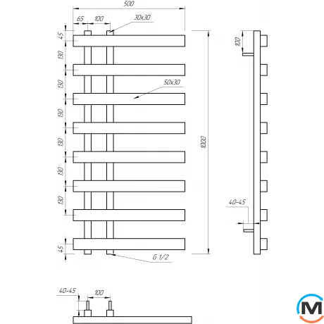 Сушка для рушників Genesis-Aqua SPLIT 800x500 білий, Колір: Білий, Висота (мм): 800, фото , зображення 3