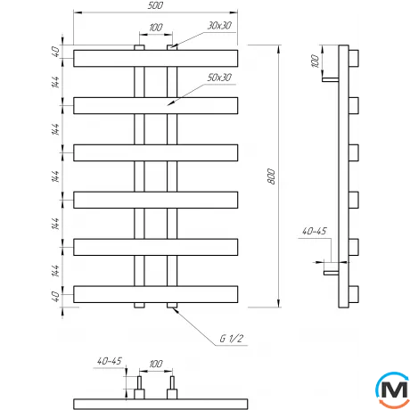 Сушка для рушників Genesis-Aqua SYMMETRY 1000x500 білий, Колір: Білий, Висота (мм): 1000, фото , зображення 2