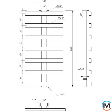 Сушка для рушників Genesis-Aqua SYMMETRY 1200x500 графіт, Колір: Графіт, Висота (мм): 1200, фото , зображення 3