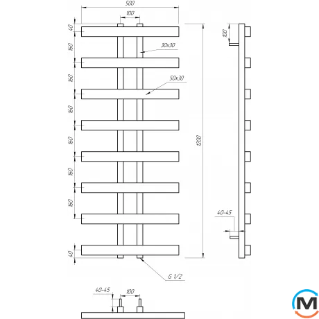 Полотенцесушитель Genesis-Aqua SYMMETRY 800x500 графит, Цвет: Графит, Высота (мм): 800, фото , изображение 4