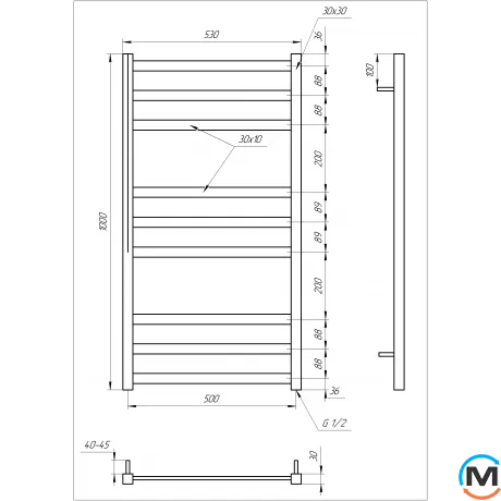 Сушка для рушників Genesis-Aqua TRISTAR 1000x530 графіт, Колір: Графіт, Висота (мм): 1000, фото , зображення 3