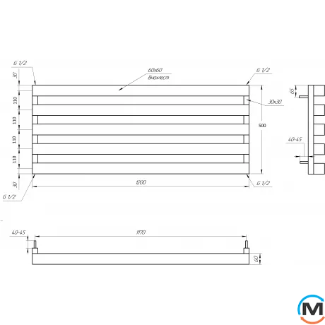 Радіатор Genesis-Aqua ASCANIA 600х1200 чорний, Колір: Чорний, фото , зображення 3