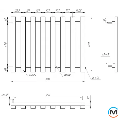 Радіатор Genesis-Aqua BATTERIA 600x1000 чорний, Колір: Чорний, Ширина (мм): 1000, фото , зображення 3