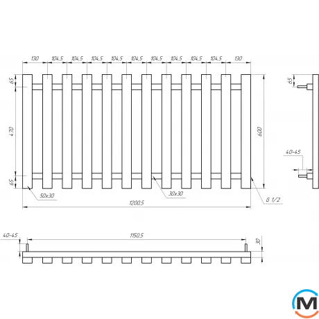 Радіатор Genesis-Aqua BATTERIA 600x1000 чорний, Колір: Чорний, Ширина (мм): 1000, фото , зображення 5