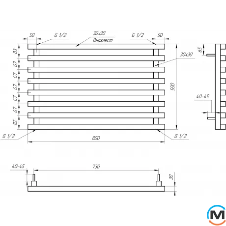 Радіатор Genesis-Aqua FORTUNA 500x1000 чорний, Колір: Чорний, Ширина (мм): 1000, фото , зображення 2