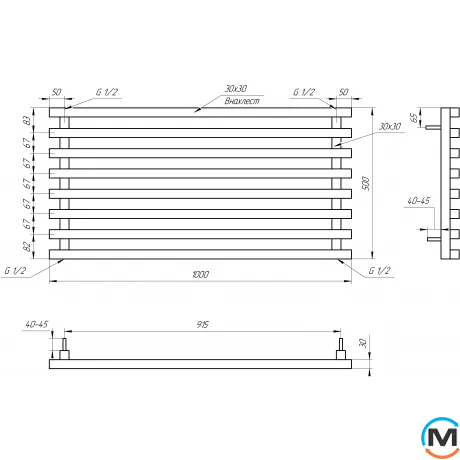 Радіатор Genesis-Aqua FORTUNA 500x1000 білий, Колір: Білий, Ширина (мм): 1000, фото , зображення 3