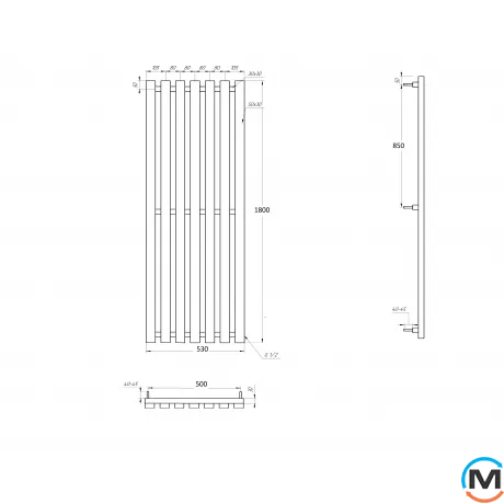 Радіатор Genesis-Aqua MARBEL 1800x450 білий, Колір: Білий, Висота (мм): 1800, Ширина (мм): 450, фото , зображення 4