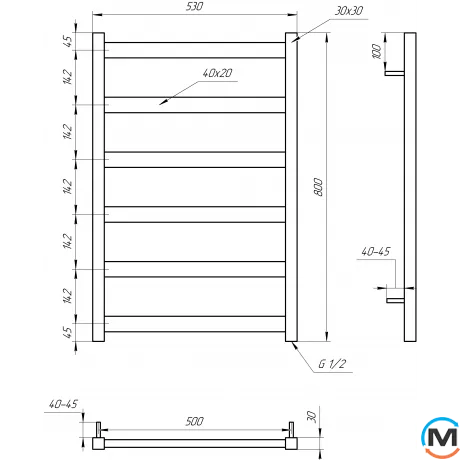 Сушка для рушників Genesis-Aqua MAXI 800x530 графіт, Колір: Графіт, Висота (мм): 800, фото , зображення 2