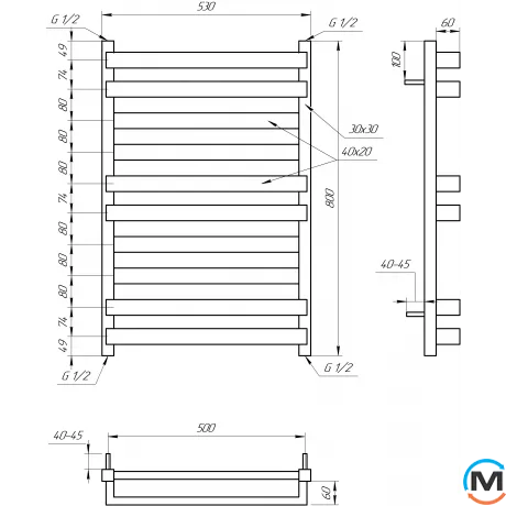 Сушка для рушників Genesis-Aqua SANTA 1000x530 чорний, Колір: Чорний, Висота (мм): 1000, фото , зображення 13