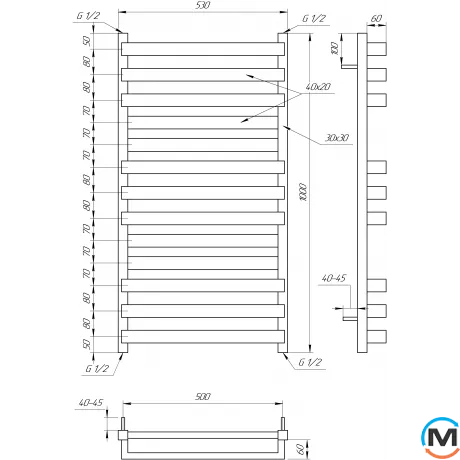 Сушка для рушників Genesis-Aqua SANTA 1200x530 графіт, Колір: Графіт, Висота (мм): 1200, фото , зображення 13