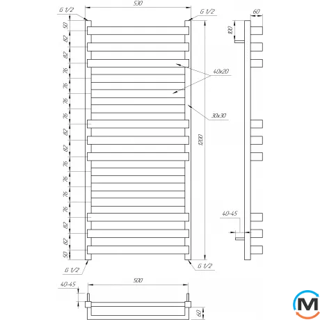 Сушка для рушників Genesis-Aqua SANTA 1200x530 білий, Колір: Білий, Висота (мм): 1200, фото , зображення 12