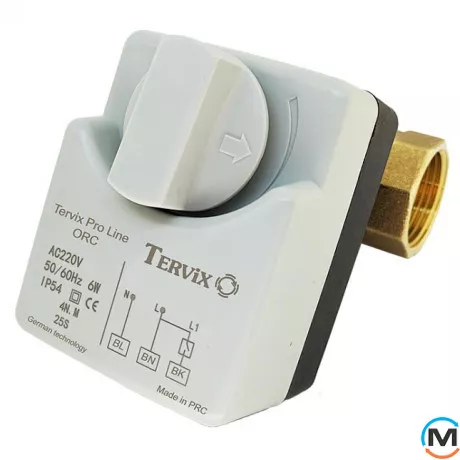 2-ходовий кульовий клапан н/з 1" DN25 з електроприводом Tervix Pro Line ORC, Діаметр різьблення: 1", Положення приводу: Нормально закрито, Управління: 2 точки, фото 