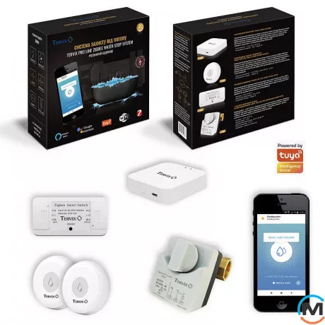 Система защиты от потопа для умного дома Tervix ZigBee Water Stop на 1 трубу 1/2", Диаметр резьбы: 1/2", Вариант: с одним краном, фото 