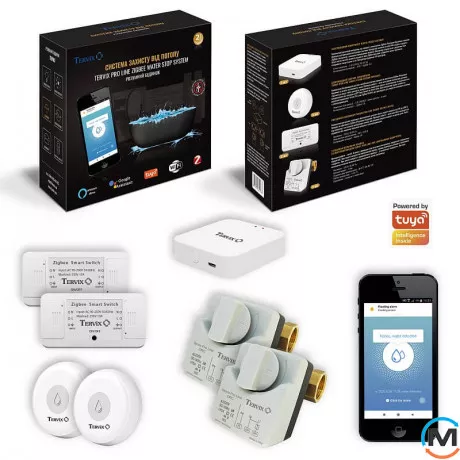 Система защиты от потопа для умного дома Tervix ZigBee Water Stop на 2 трубы 1", Диаметр резьбы: 1", Вариант: с двумя кранами, фото 