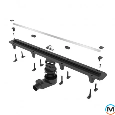 Душовий канал Waterway Stripe 700 корпус чорний з ґратами Base slim, фото , зображення 2