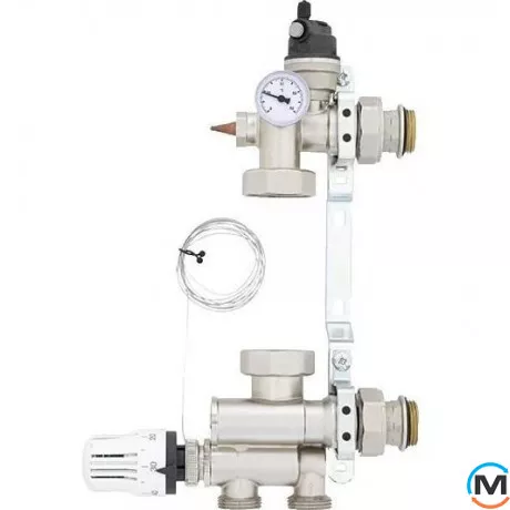 Змішувальний вузол 1" Tervix Pro Line для теплої підлоги без насоса з керуванням термоголовкою, фото 