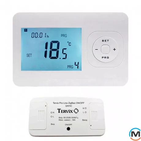 Комплект беспроводного управления отоплением Tervix Pro Line ZigBee беспроводной термостат + реле On, Управляющий сигнал: On/Off (220В), фото 