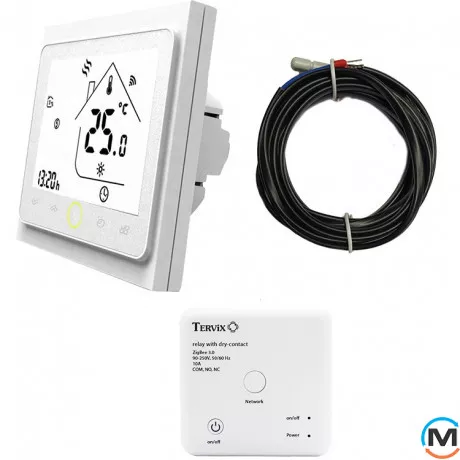 Комплект бездротового керування опаленням Tervix Pro Line ZigBee термостат вбудований + реле (з, Керуючий сигнал: Сухий контакт, фото 