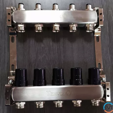 Колектор теплої підлоги на 10 контурів без витратомірів нерж.сталь Tervix Pro Line, Кількість виходів: 10, Тип колектора: Простий, фото , зображення 2