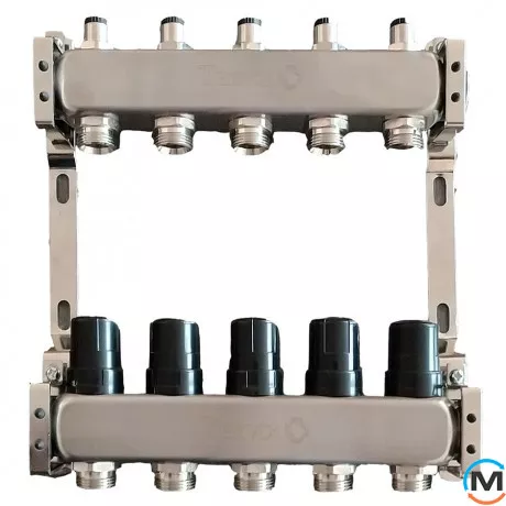 Колектор теплої підлоги на 8 контурів без витратомірів нерж.сталь Tervix Pro Line, Кількість виходів: 8, Тип колектора: Простий, фото 