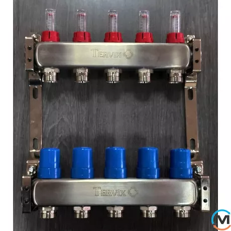 Коллектор теплого пола на 12 контуров с расходомерами нерж.сталь Tervix Pro Line, Количество выходов: 12, Тип коллектора: С расходомерами, фото , изображение 2