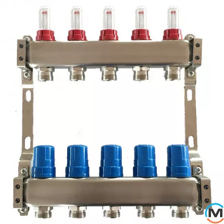 Коллектор теплого пола на 6 контуров с расходомерами нерж.сталь Tervix Pro Line, Количество выходов: 6, Тип коллектора: С расходомерами, фото 